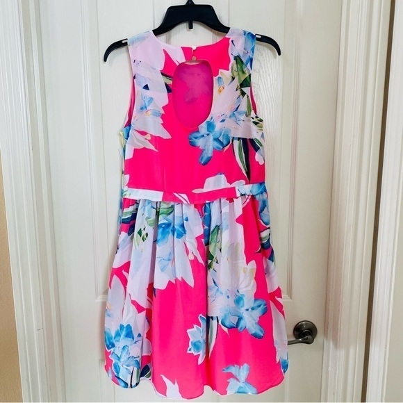 CeCe New Size 2 Jordyn Dress Bright Pink Sleeveless Open Back Floral A Line - Picture 7 of 14